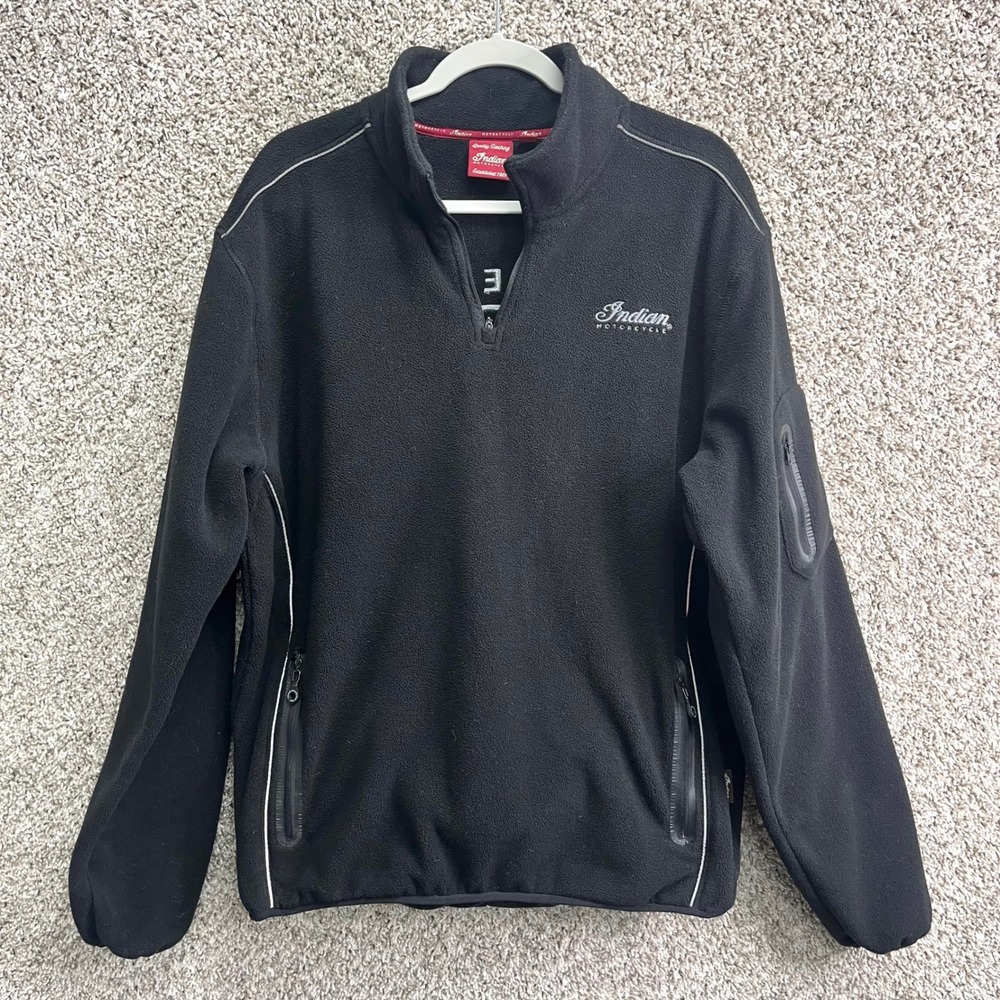 Indian Motorcycle Sweatshirt Women's Large Black Quarter Zip Fleece Pullover